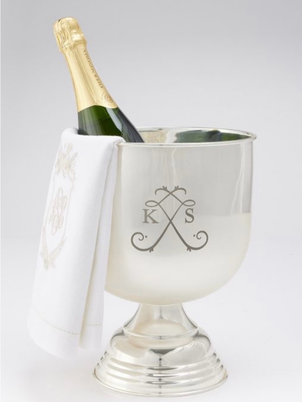 Mark & Graham Monogrammed Silver Champagne Cooler - monogrammed with L&T